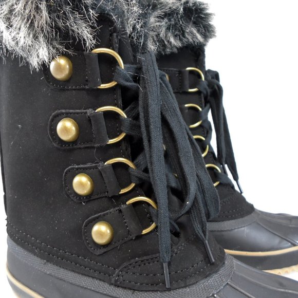 NEW Juicy Couture Waterproof Lace-Up Faux Fur Trim Duck Toe Winter Snow Boot 6 - Picture 5 of 11